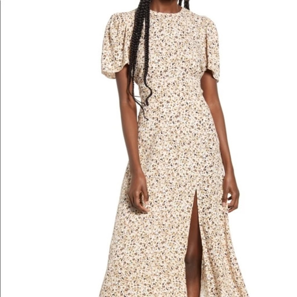 AFRM Jamie Floral Print Open Back Puff Sleeve Midi Dress Cottage Prairie Medium - Picture 3 of 9